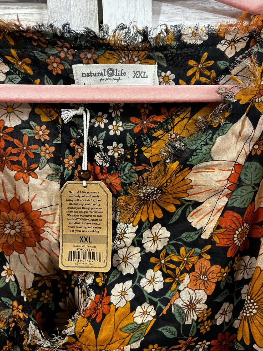 NWT Natural Life Floral Boho Peasant Blouse Fringe Neck XXL - Picture 4 of 5